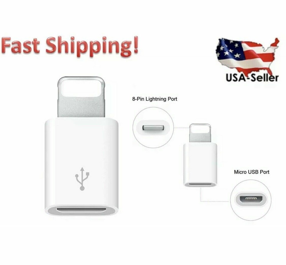 Micro USB to 8 Pin Data Converters Android to Apple Transfer For iPhone 2 Packs