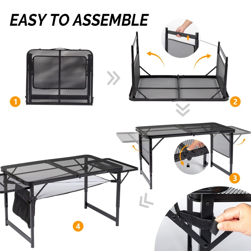 4.7 ft Portable Folding Grill Table, Picnic Table Adjustable Height & Mesh Bag