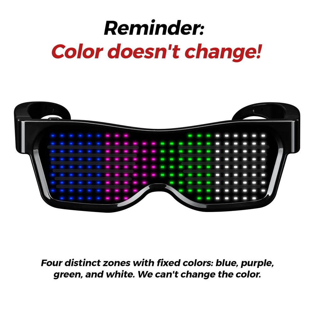 Customizable LED Glasses with App Control, DIY Graffiti, Fixed Multi-Color Di...