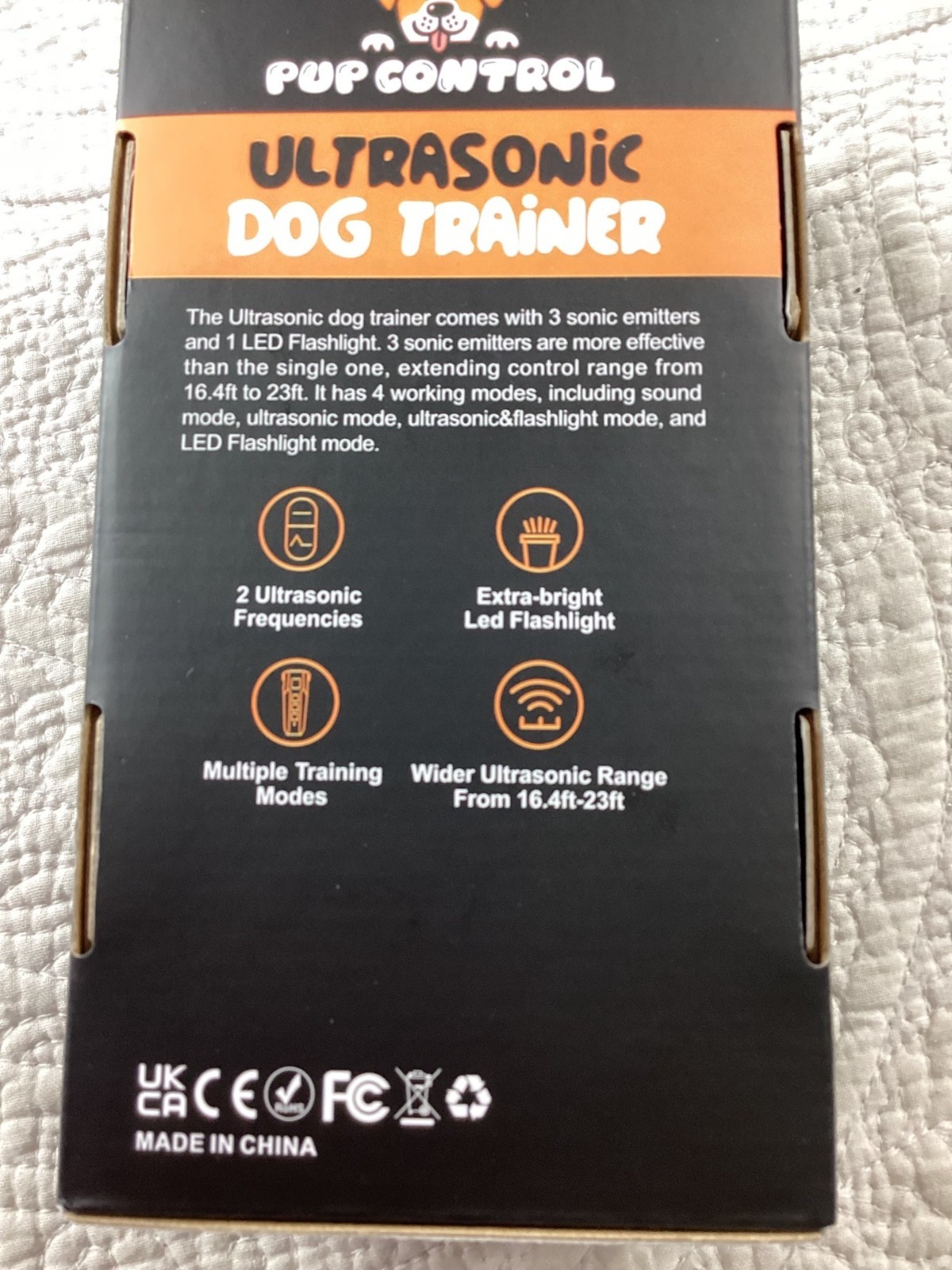 Pup Control Ultrasonic Dog Trainer*LED Flashlight*4 Modes. USB Rechargeable*NIB