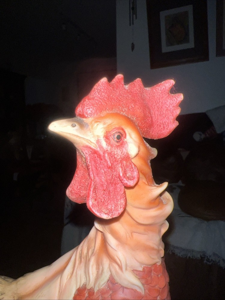 Vintage Hand painted Solid Ceramic Standing Rooster 13” Tall