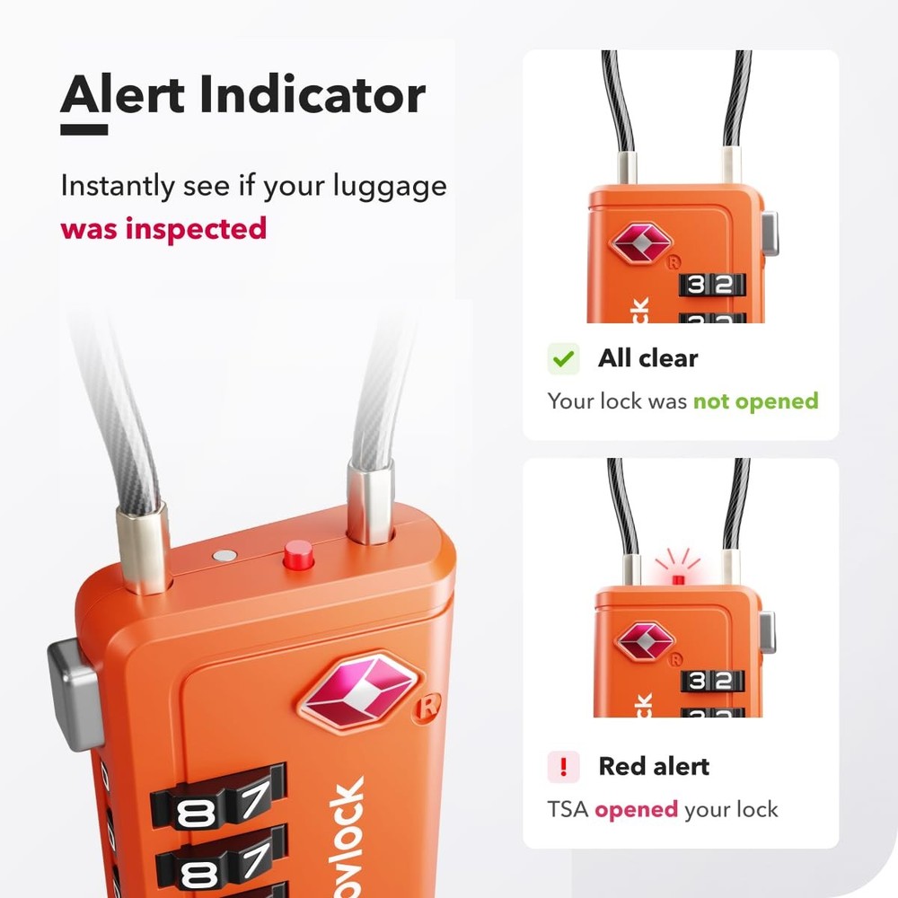 TSA Approved Luggage Locks | Inspection Indicator, 4-Digit 4, Orange