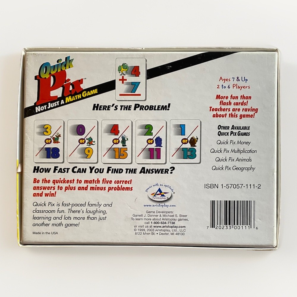 1999 QUICK PIX - NOT JUST MATH GAME addition & subtraction flashcard match EUC