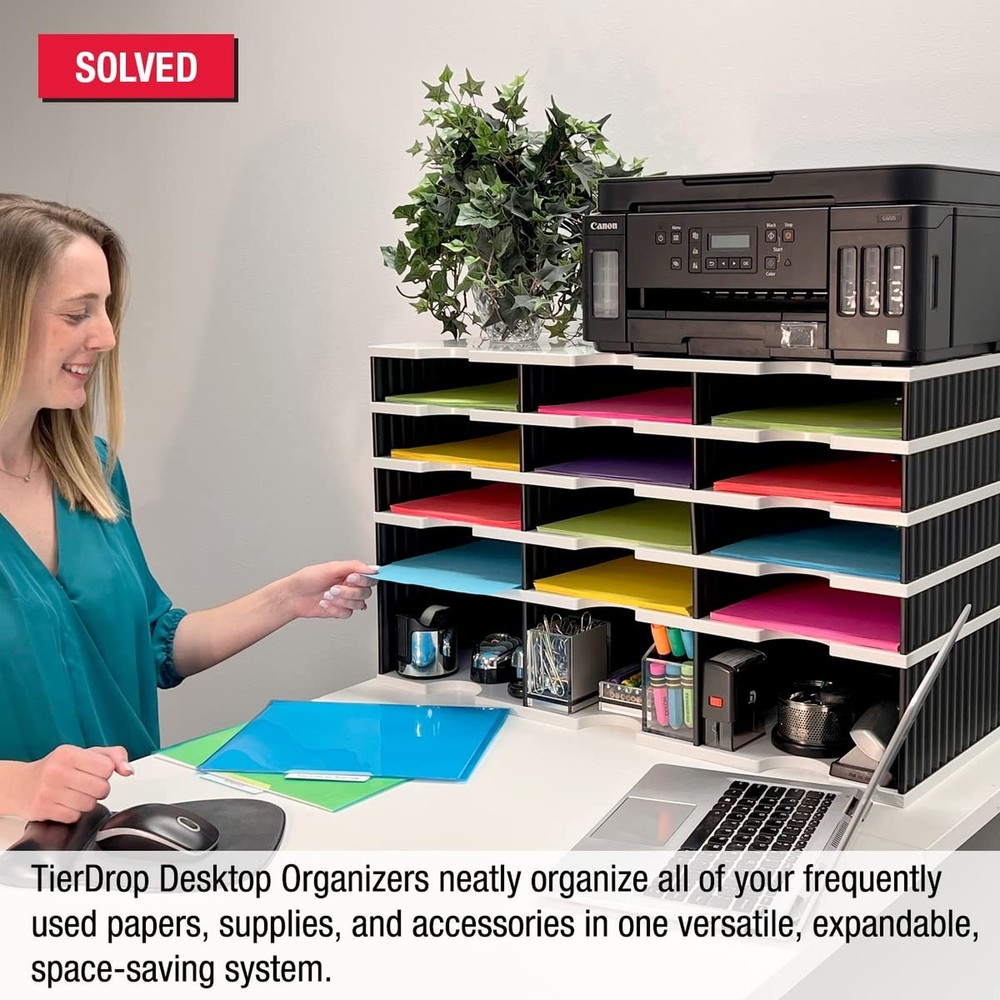 Ultimate Office Desktop Organizer 12 Letter Tray Sorter PLUS Riser Storage Ba...