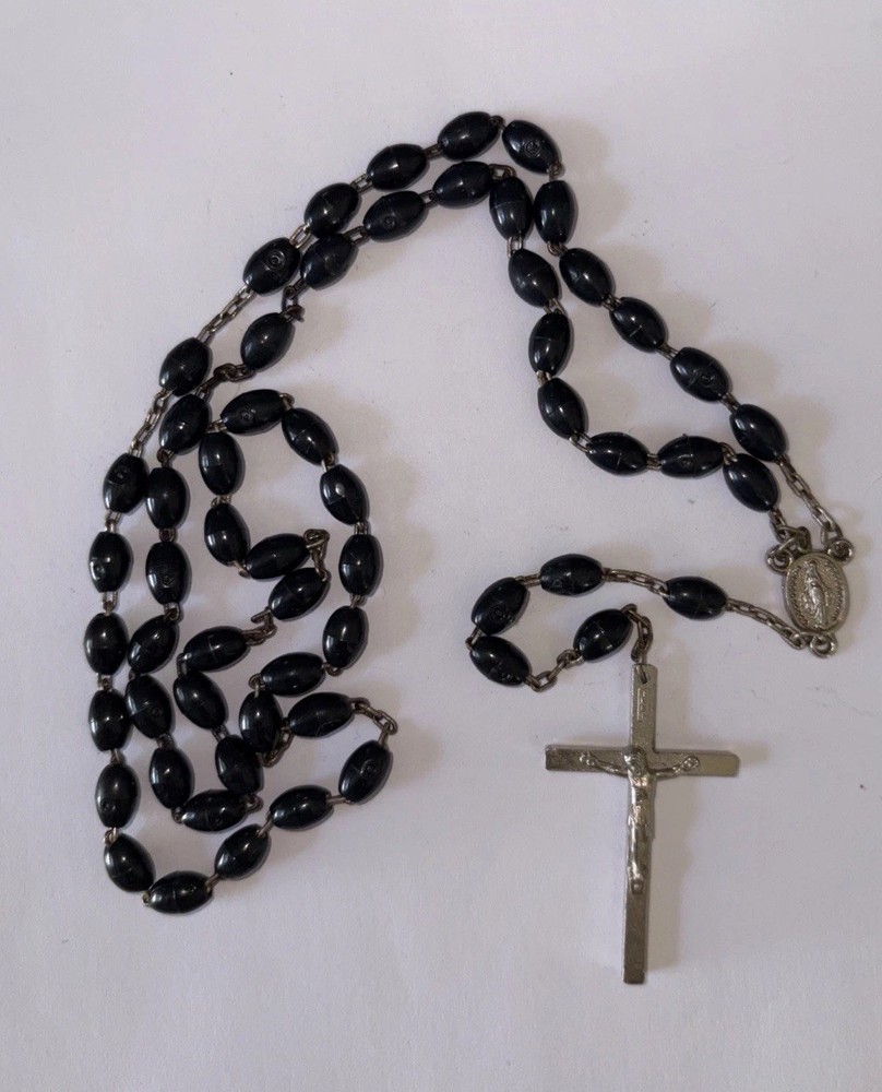 Vintage Black Beaded Rosary Made in Italy