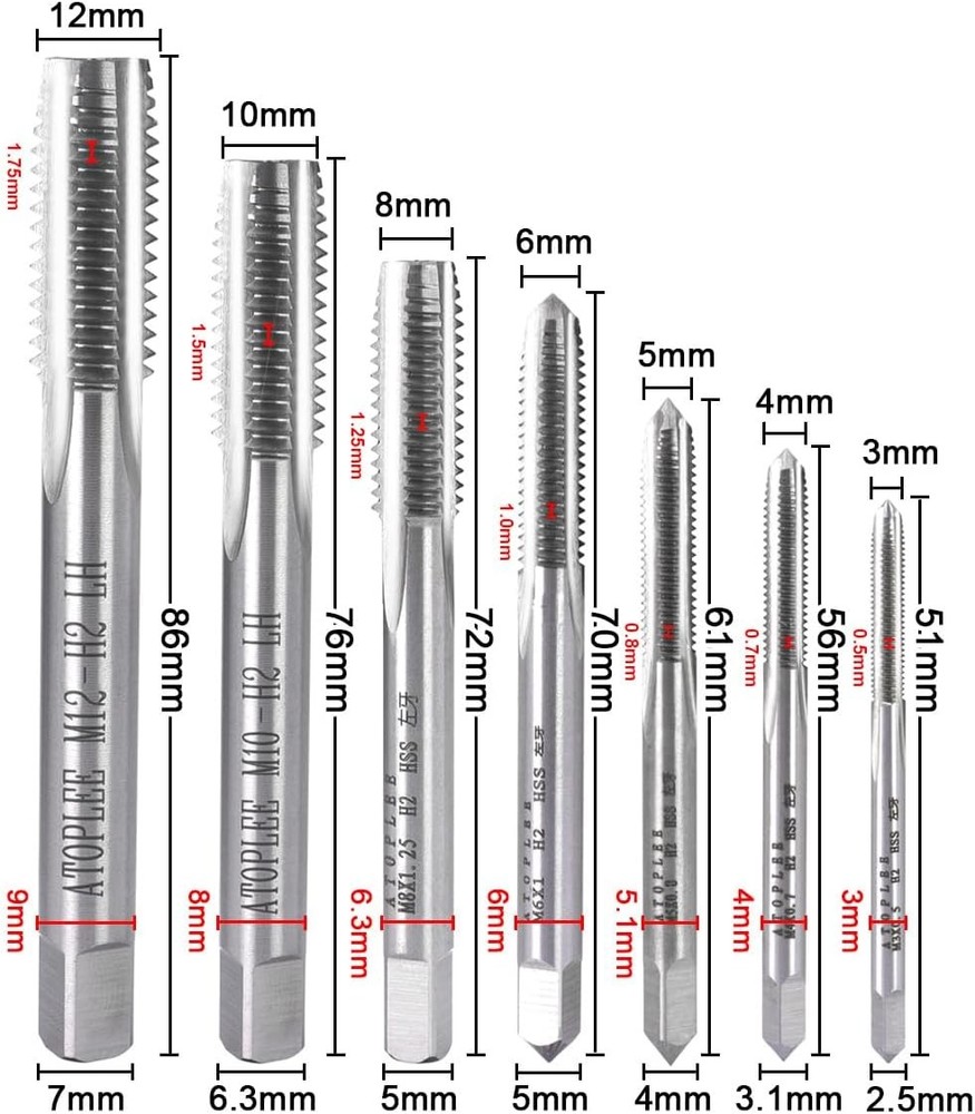 Complete HSS 6542 Left Hand Thread Tap Set – 7pcs for All Machining Needs