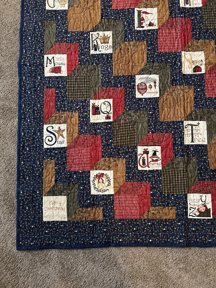 Handmade Christmas Patchwork Quilt 59 1/2” X 55”