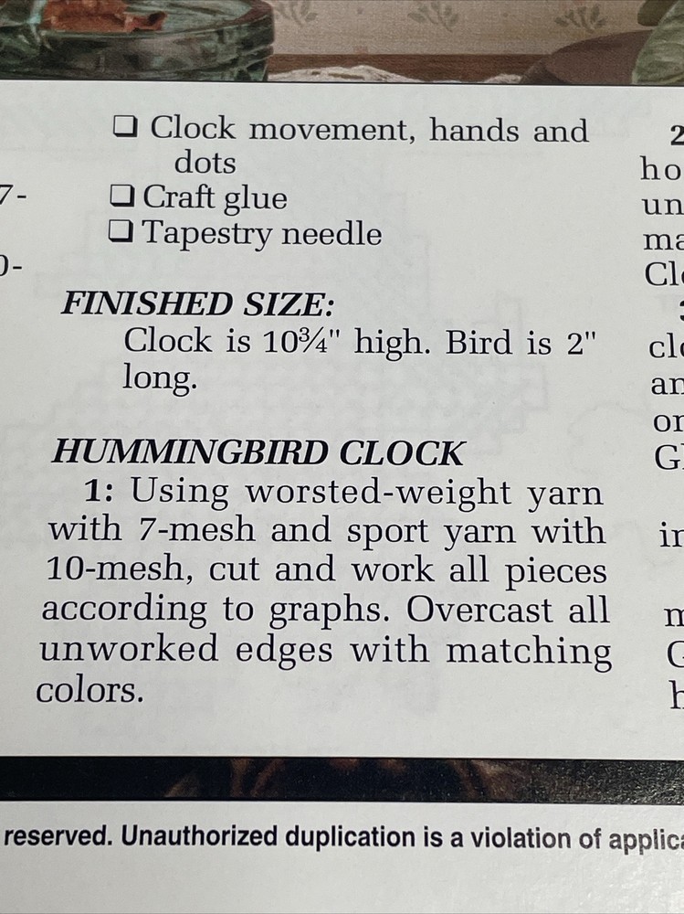 Hummingbird Clock Wall Hanging Annie's Attic Plastic Canvas Pattern