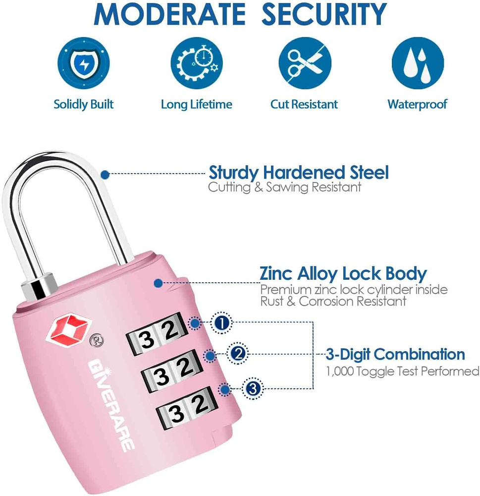 2 Pack TSA Accepted 3-Digit Luggage Locks, Keyless Alloy Padlocks, Compact Black