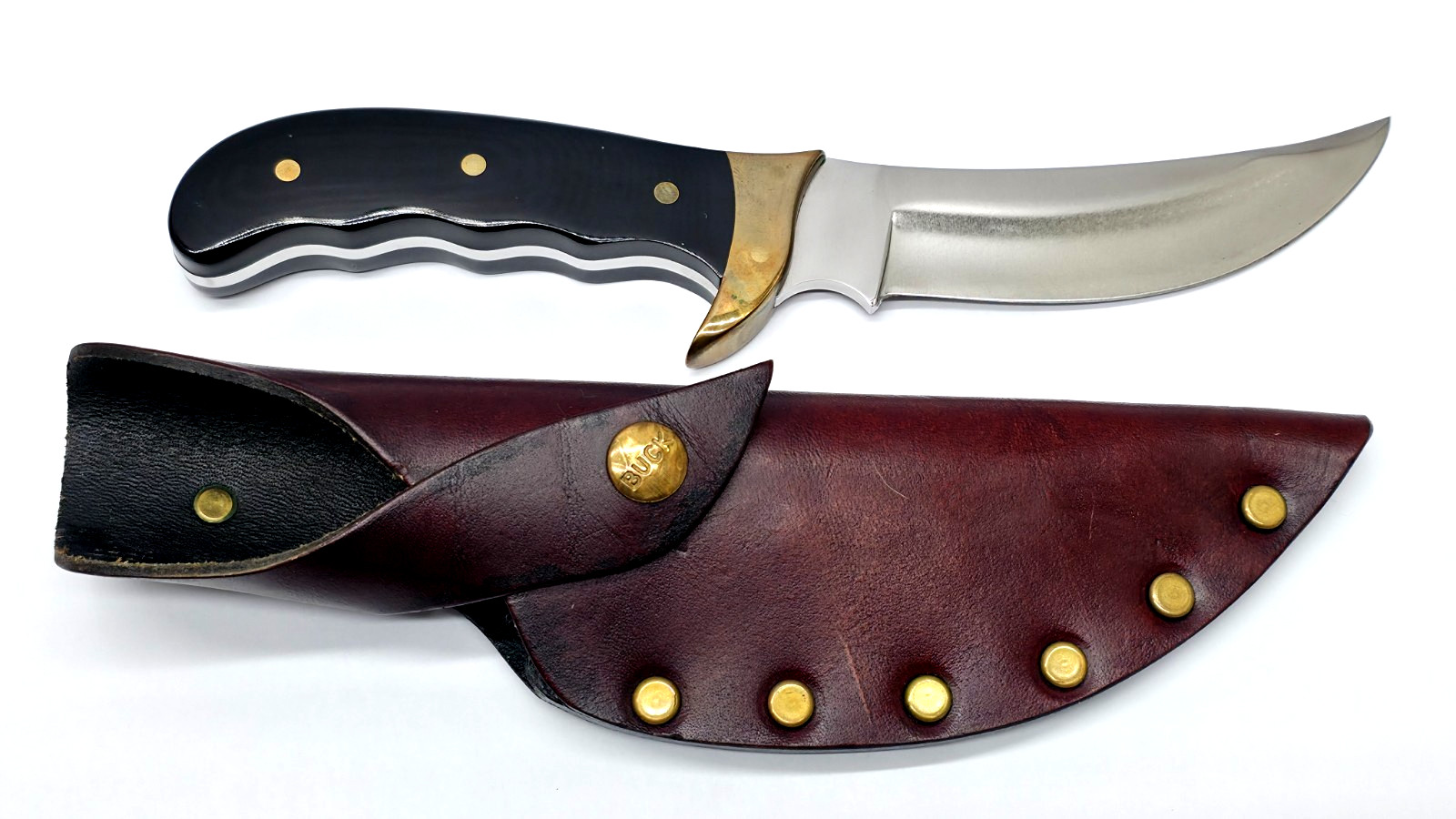 Black Handle Buck Kalinga Knife in Brown Leather Sheath