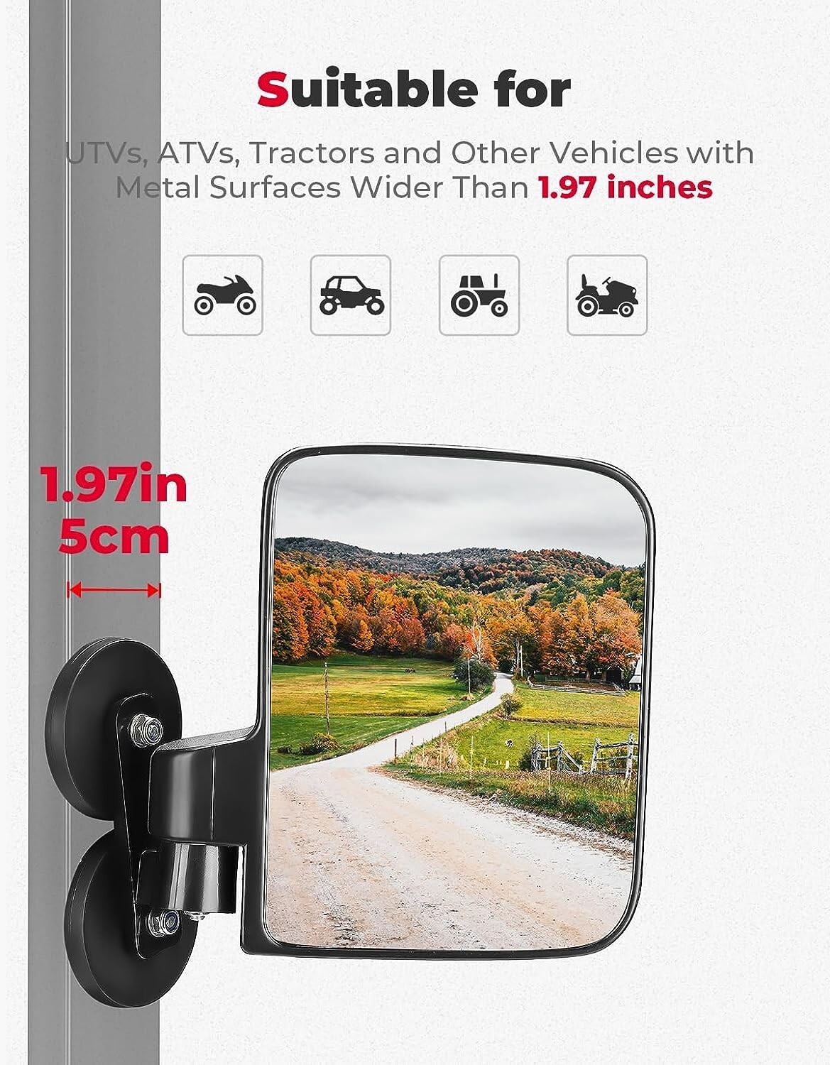 2PC Tractor Rear Side Mirrors Rated Magnetic Mirror 114Lb For Kubota John Deere