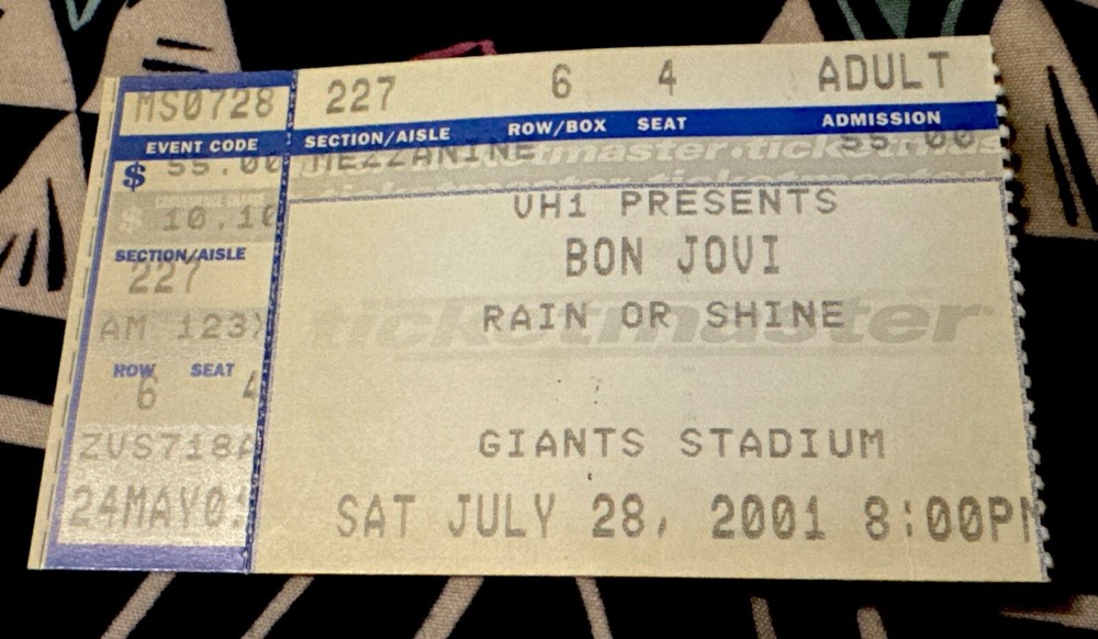 BON JOVI - GIANTS STADIUM - ONE WILD NIGHT TOUR - JULY 28, 2001 - TICKET