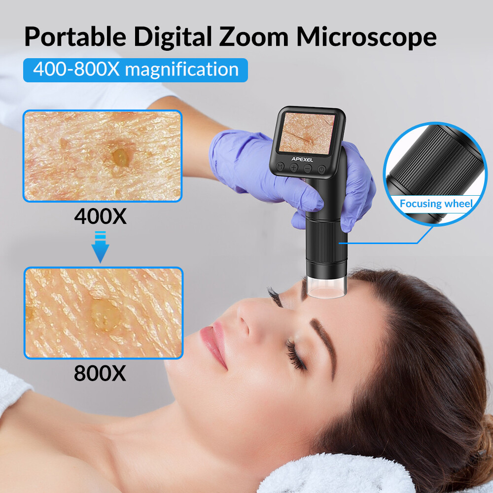 APEXEL Handheld Digital 400-800X Magnification Microscope LCD Screen for observe