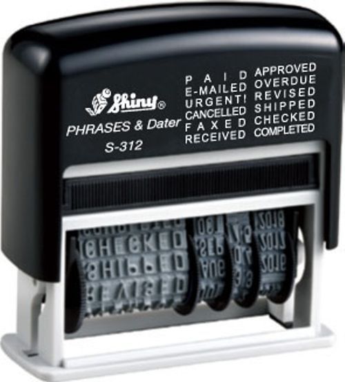 Self-inking Dial-A-Phrase Date Stamp, Black Ink, 12 Changeable Messages (SD312K)