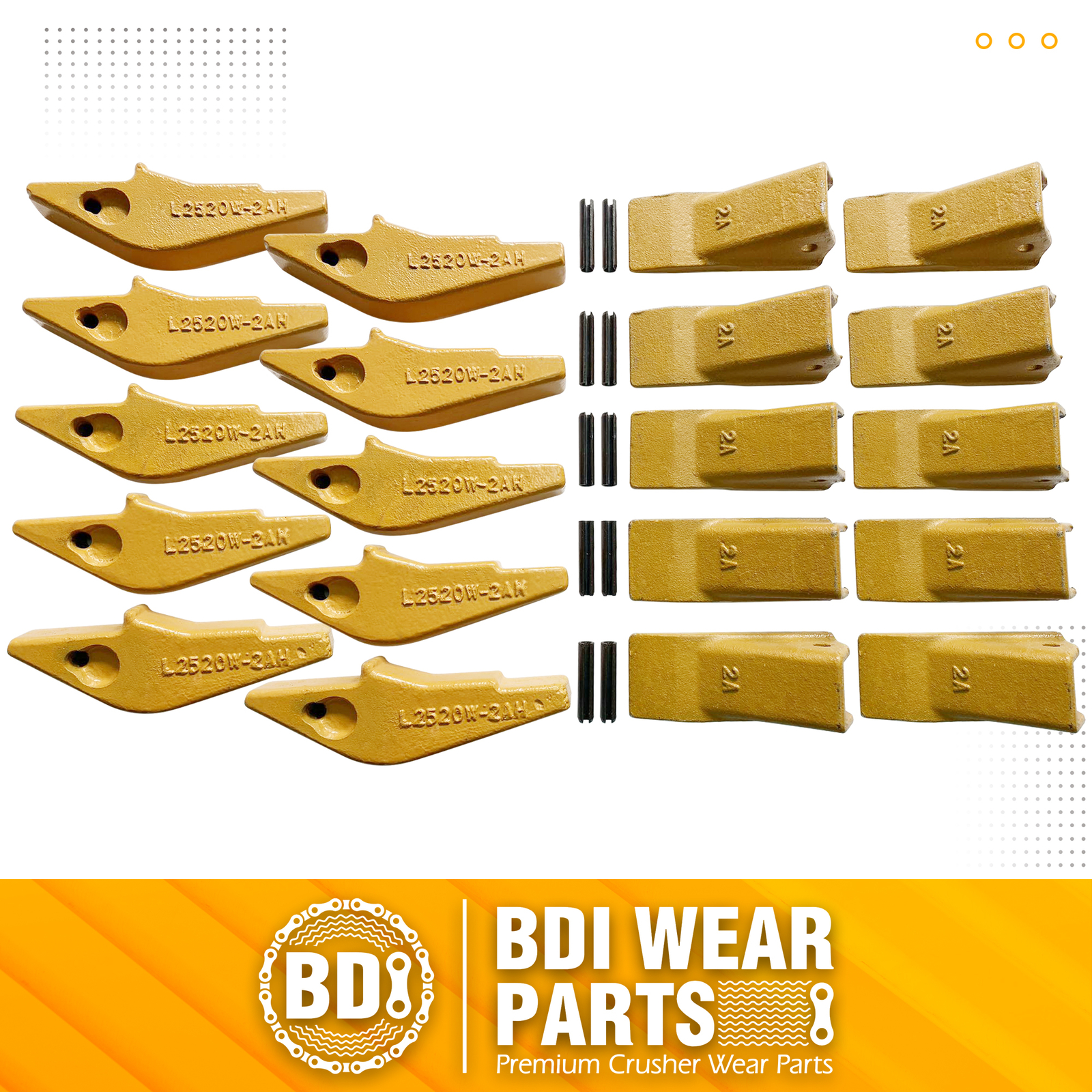 L2520N-2AH Weld On Adapter Bucket Shanks 2A Bucket Teeth with Pins - 10 Set