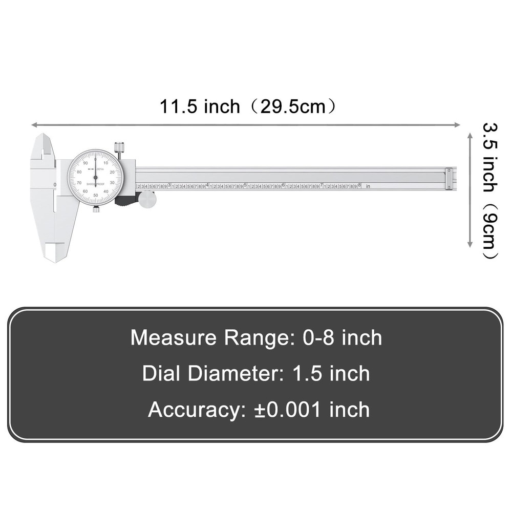 Dial Caliper Shockproof Dial Caliper Precision Caliper with Watch 0-9" Range,...