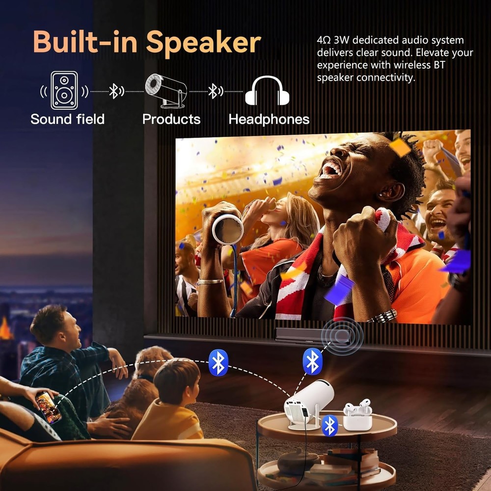 Mini Projector With WIFI and Bluetooth, Portable Projector 4K Support, Androi...