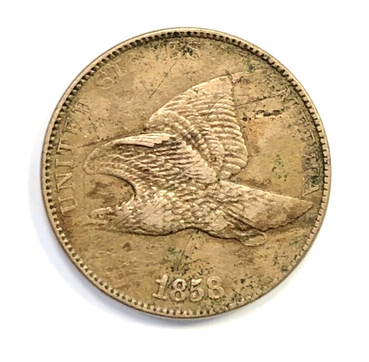 1858 LL Flying Eagle Small Cent 1c VF Details - Damaged