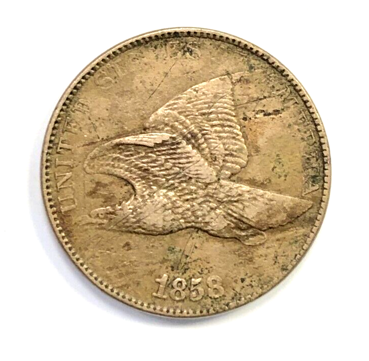 1858 LL Flying Eagle Small Cent 1c VF Details - Damaged