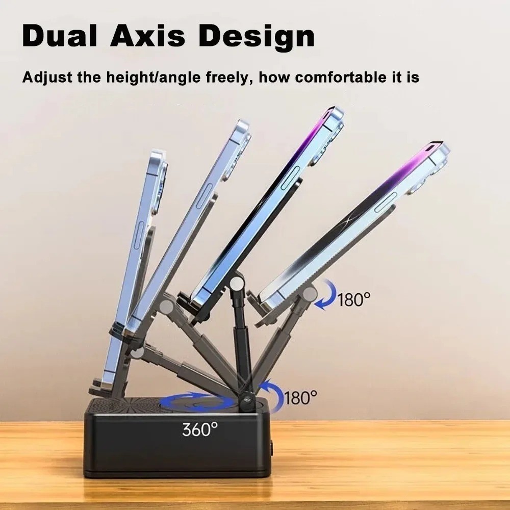 Black Cell Phone Stand Holder with Wireless Bluetooth Speaker Induction Audio