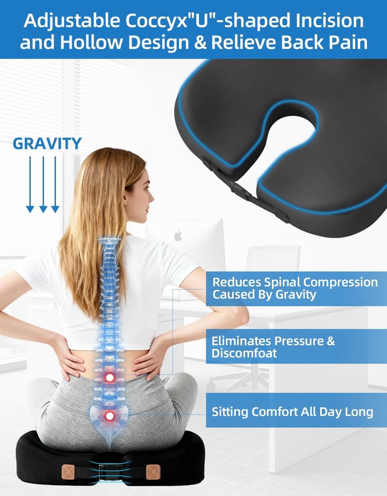 Extra-Dense Memory Foam Seat Cushion for Tailbone & Sciatica Pain , Ergonomic...
