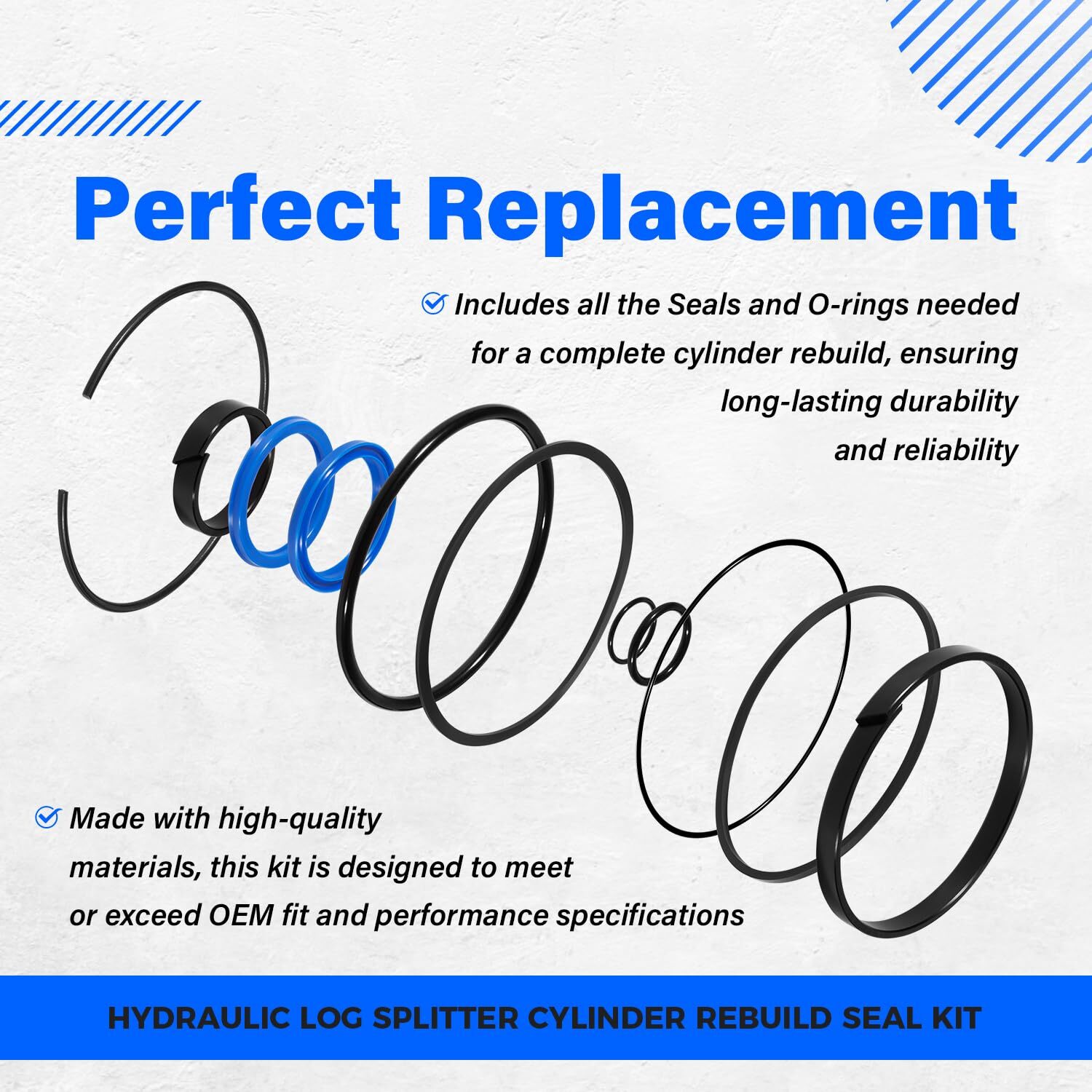 Hydraulic Log Splitter Cylinder Rebuild Seal Kit For 4.5"bore X 1.75"rod Cylinde