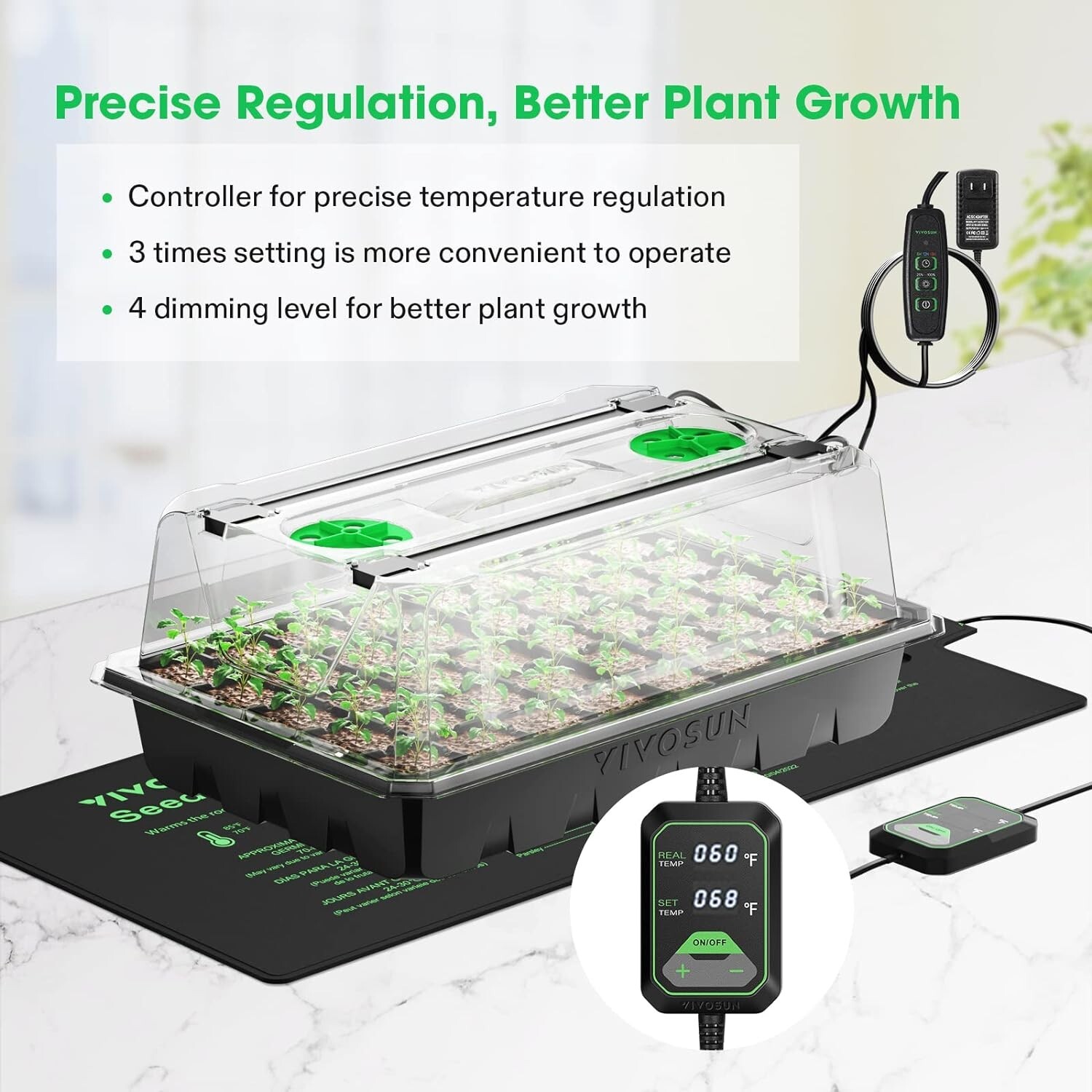 VIVOSUN 1-Pack 40-Cell Seed Starter Trays with 1 Set of LED Lights and 10"x20.75