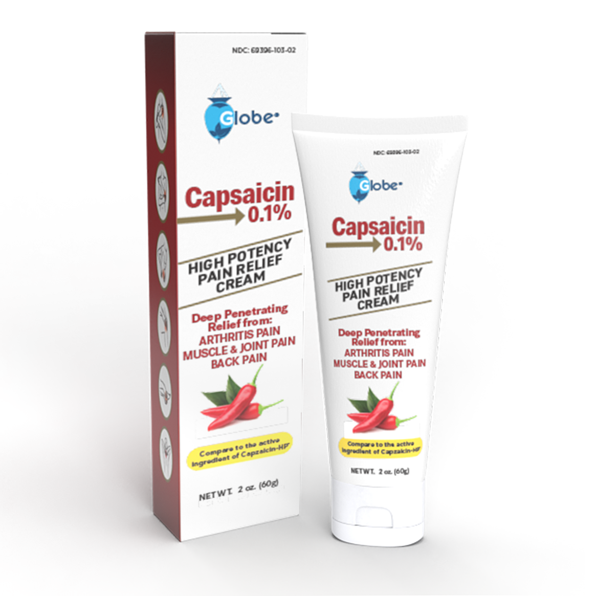 Globe Capsaicin 0.1% High Potency Pain Relief Cream (2 oz) (3 Pack)