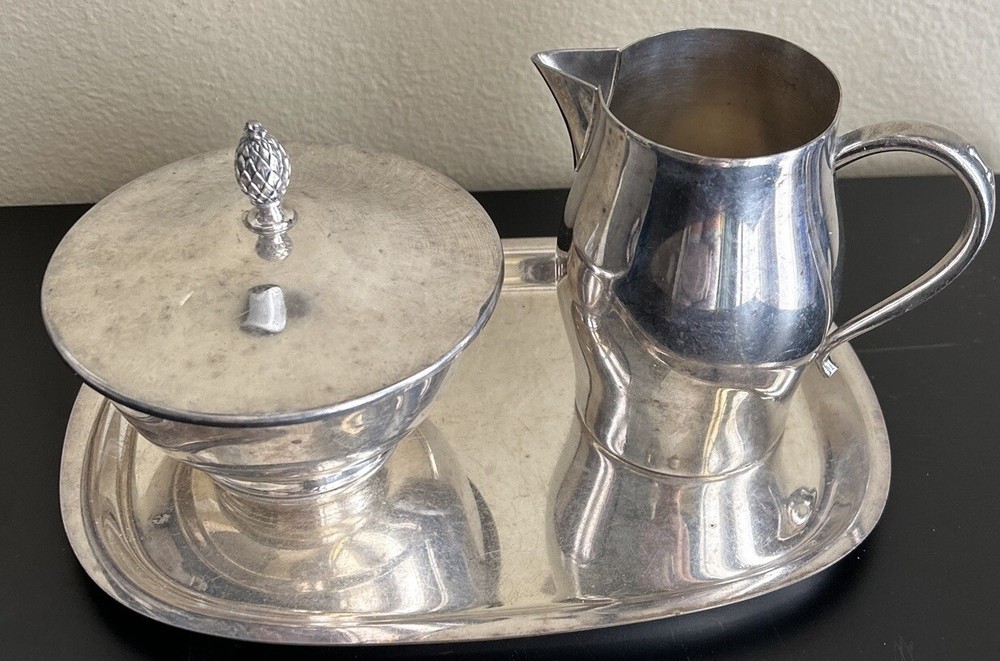 Silver Plate Cream & Sugar Set With Tray Combination Oneida & Roger’s