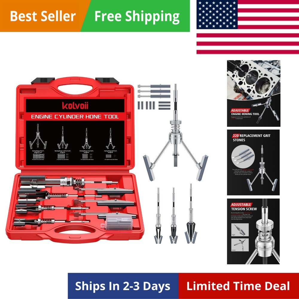 Cylinder Hone Tool Set with Tool Box, Adjustable Engine Cylinder Honing Tool ...