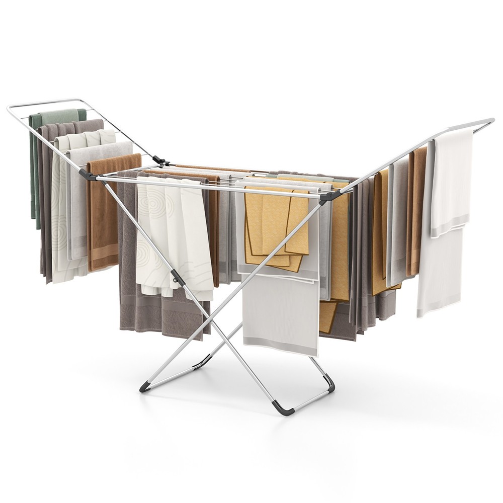 Folding Clothes Drying Rack w/ Adjustable Wings 20 Drying Rails No Assembly