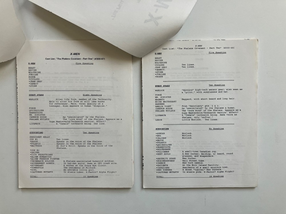 X-MEN AUTHENTIC 1st DRAFT SCRIPTS 'PHALANX COVENANT' Pts 1 & 2 + STUDIO TOPSHEET