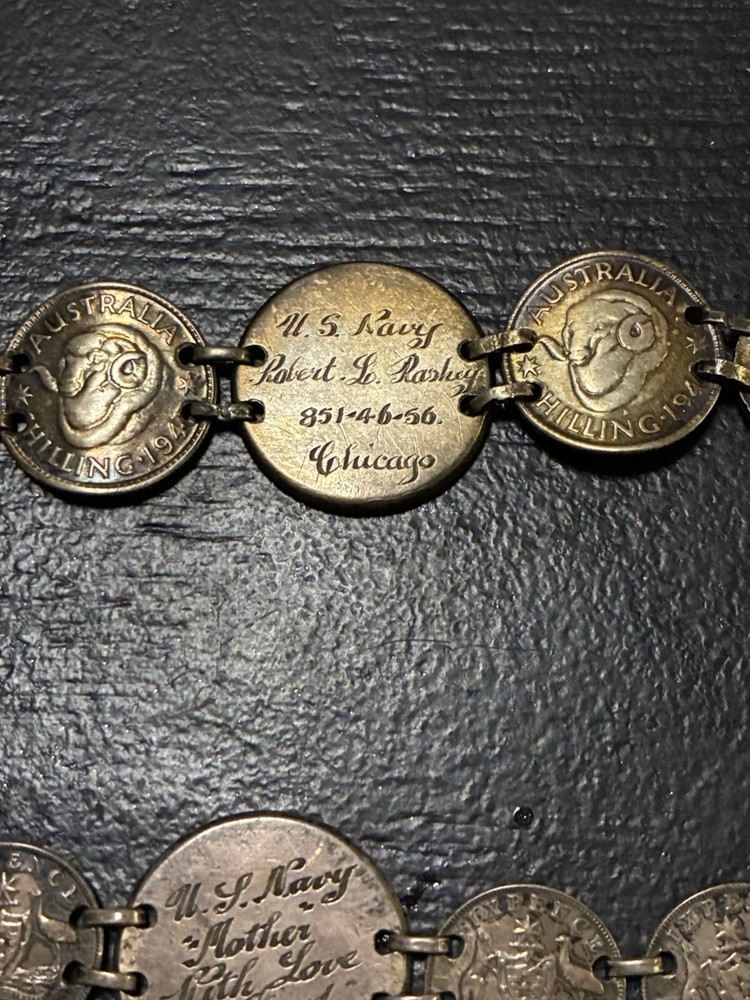 WWII US Military Soldier Marine Australia Shilling Coin Bracelet C13
