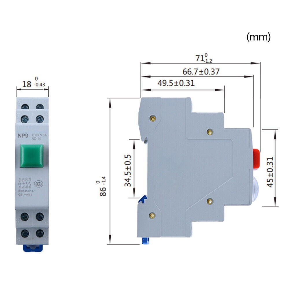 Din Rail Mounting Momentary Push Button Switch Normally Open/ Closed 2NO 2NC NP9