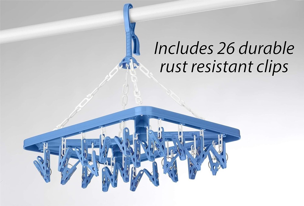 Clothes Drying Rack Plastic 26 Clips Collapsible Adjustable Portable
