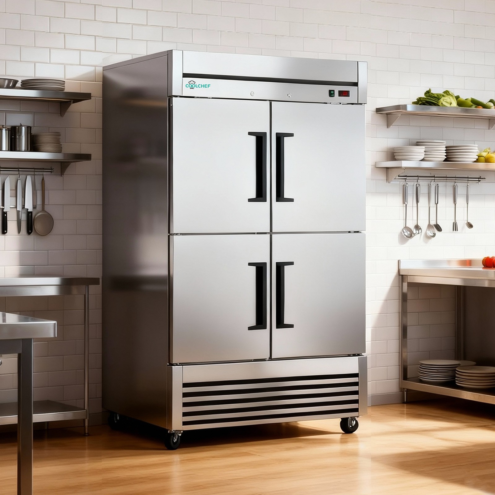 54" Commercial Refrigerator 49 Cu.Ft 4-Door 32–37℉ Air Cooling 6 Shelves, R290