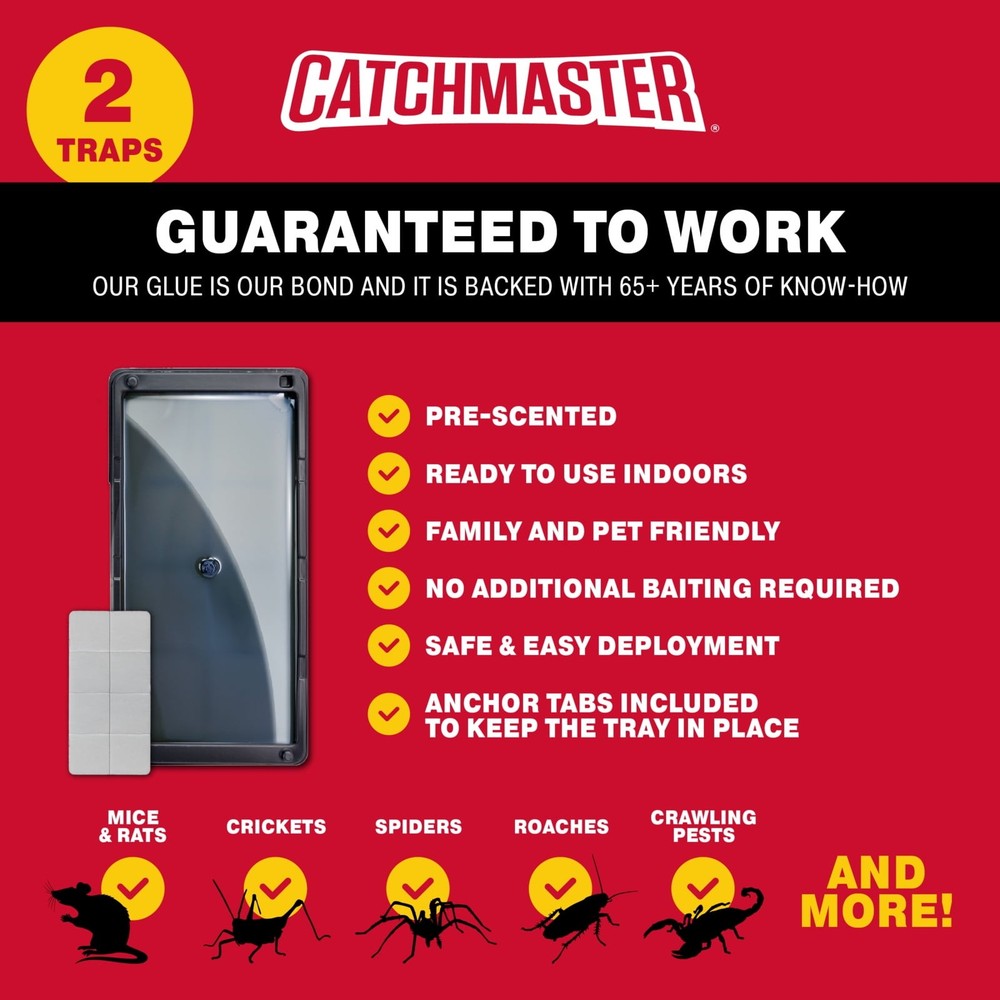 Catchmaster Heavy Duty Solid Glue Traps, 2 Count - for Rats, Mice & Insects