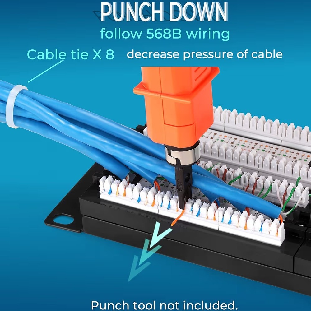 Rapink Patch Panel 48 Port Cat6 10G Support, Network Patch Panel UTP 19-Inch