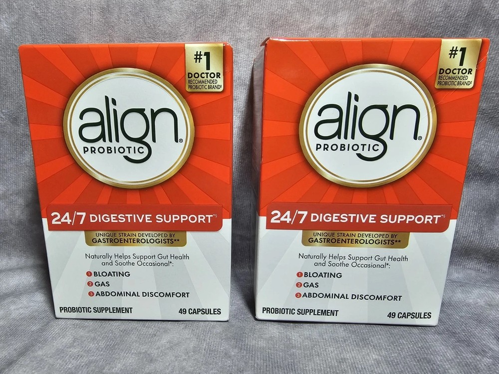 Lot 2 Align Probiotic 24/7 Digestive Support 49 Each  98 Total Capsules