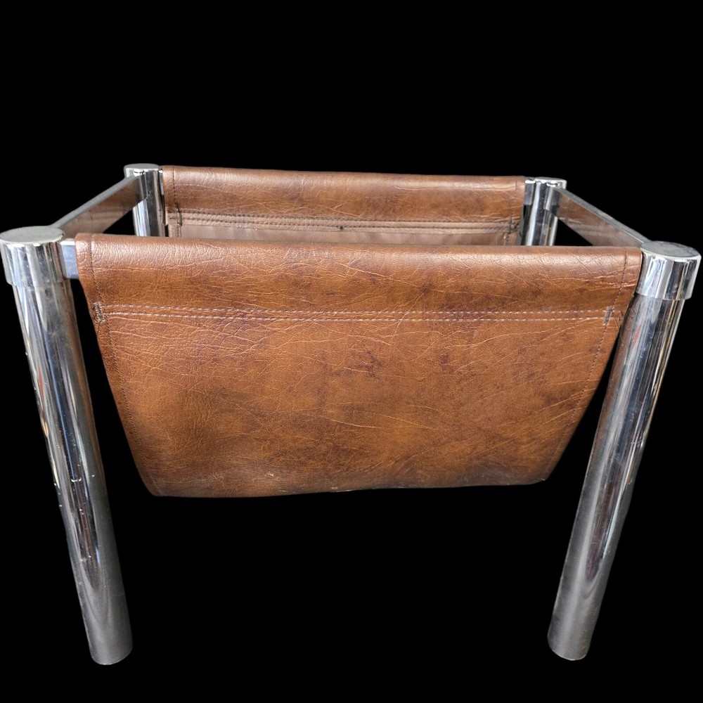 Milo Baughman Style Magazine Rack Chrome
