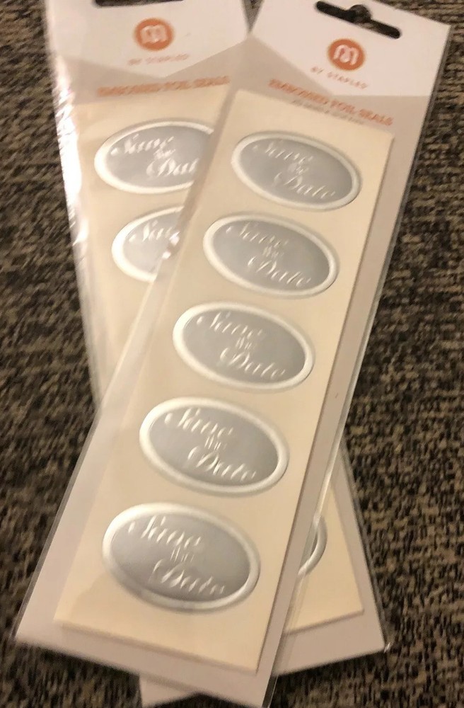 M By Staples Embossed Silver Save The Date Envelope Seals, 2 Packages, 40 Count