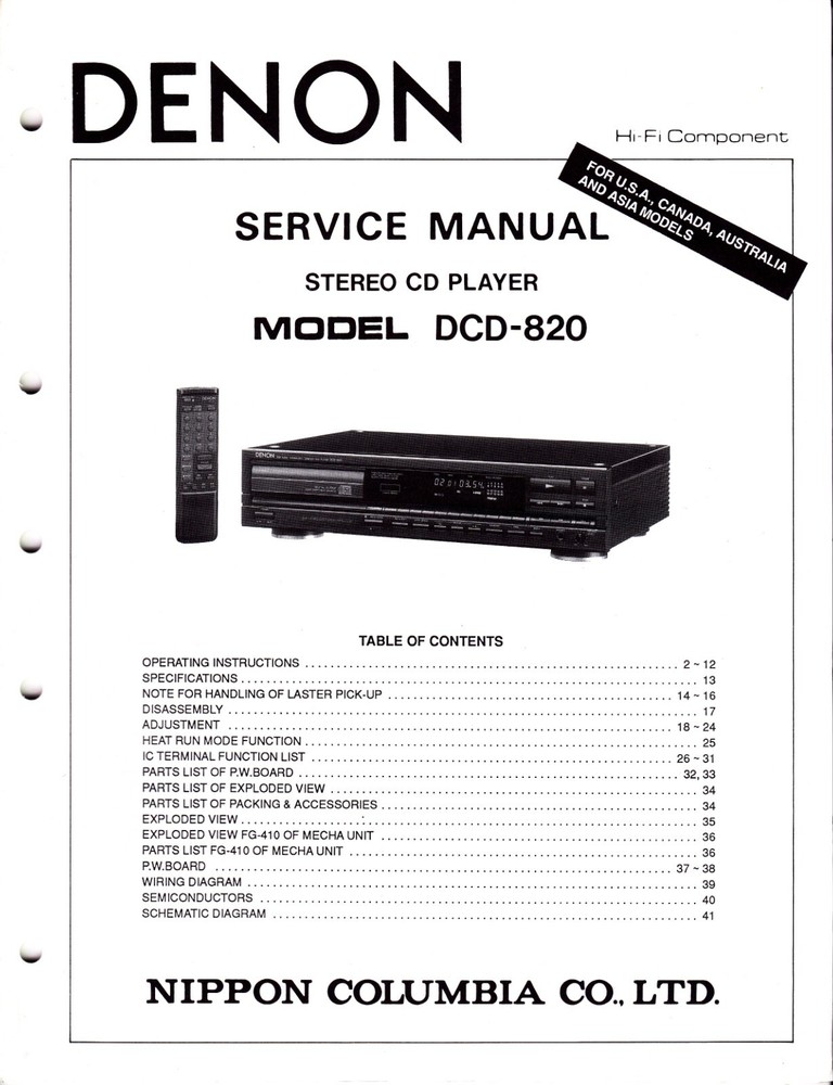 Original Denon DCD-820 Service Manual