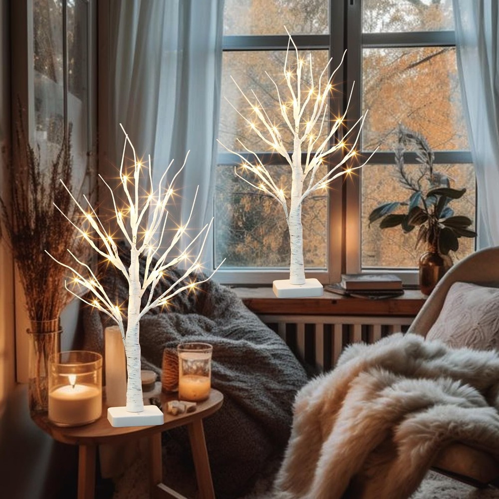 Vanthylit 2 Pcs Lighted Birch Tree Battery Powered Tabletop Tree Decorations ...