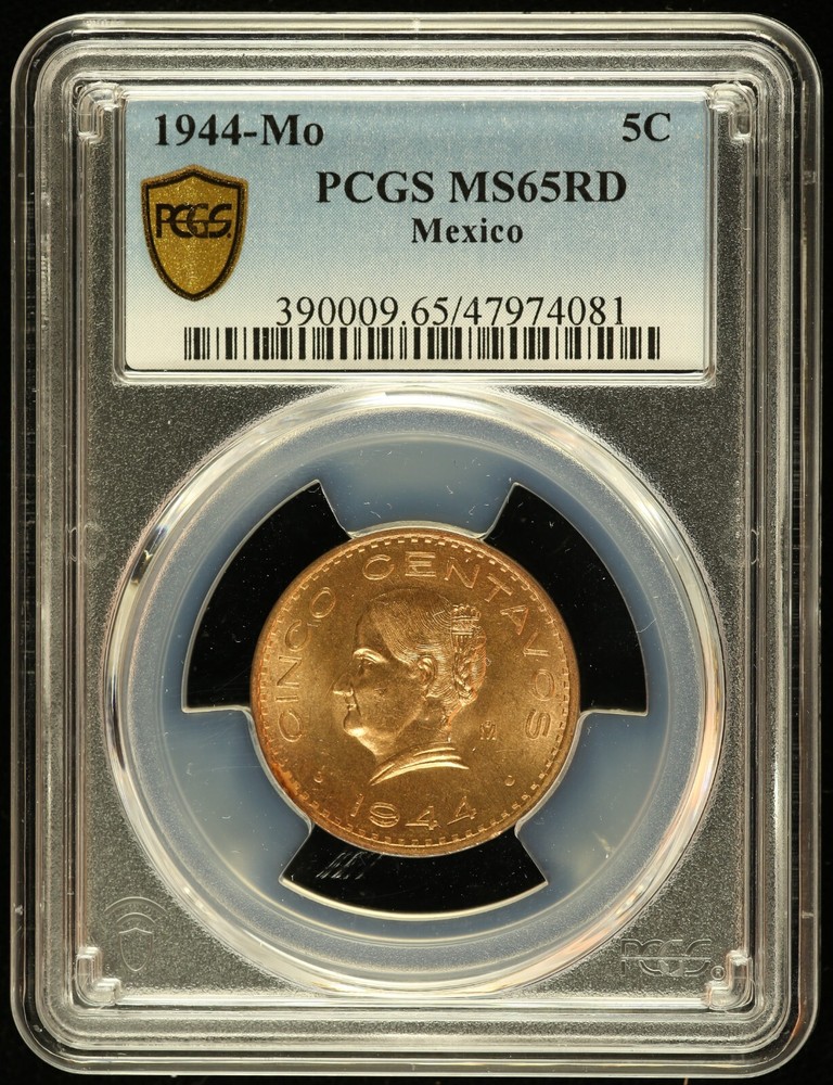 1944 Mo Mexico 5 Centavos PCGS MS 65 RD