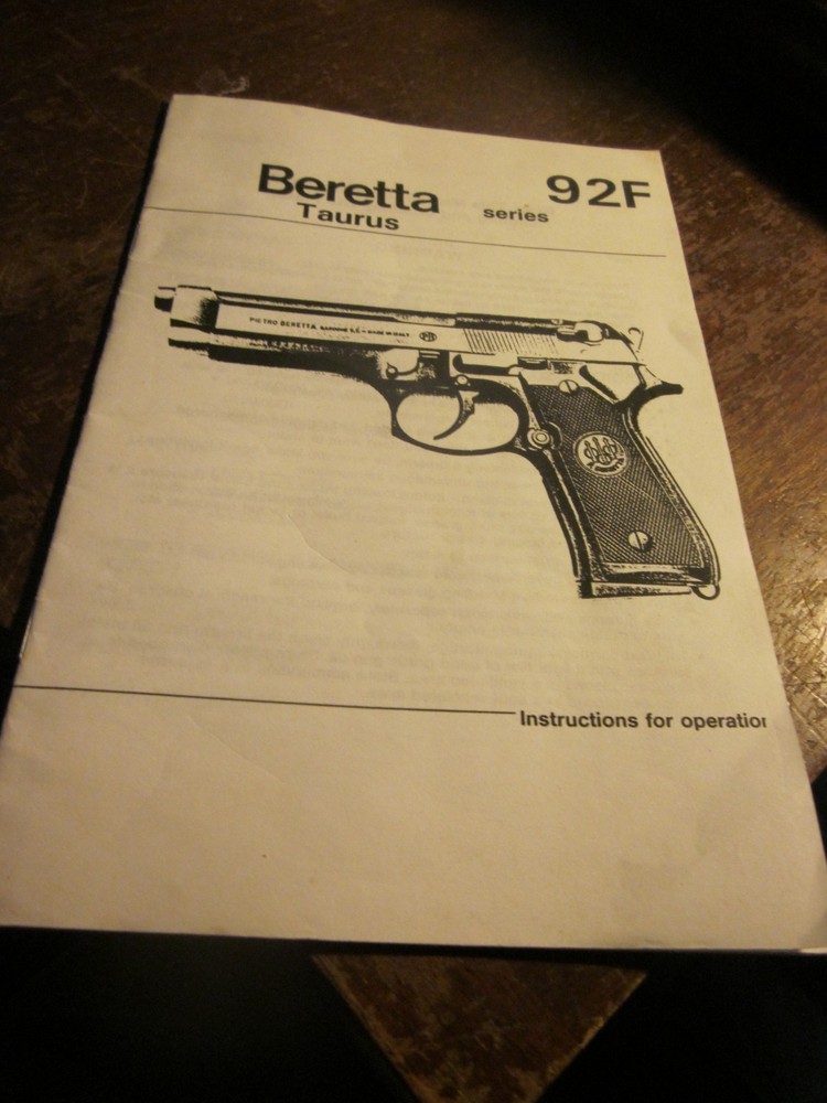 BERETTA Taurus Series 92F Instructions For Operation Manual