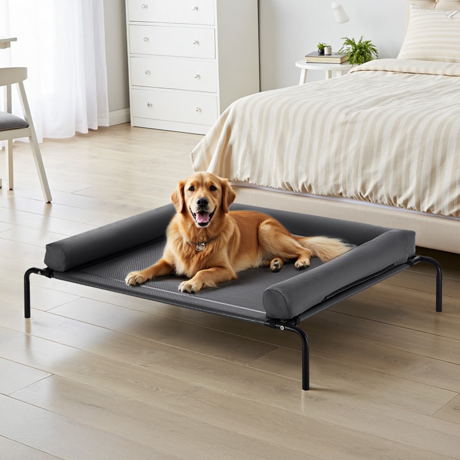 Uimoso Elevated Dog Bed for Large Dog Portable Raised Dog Cot w/ Pillow XL Gray
