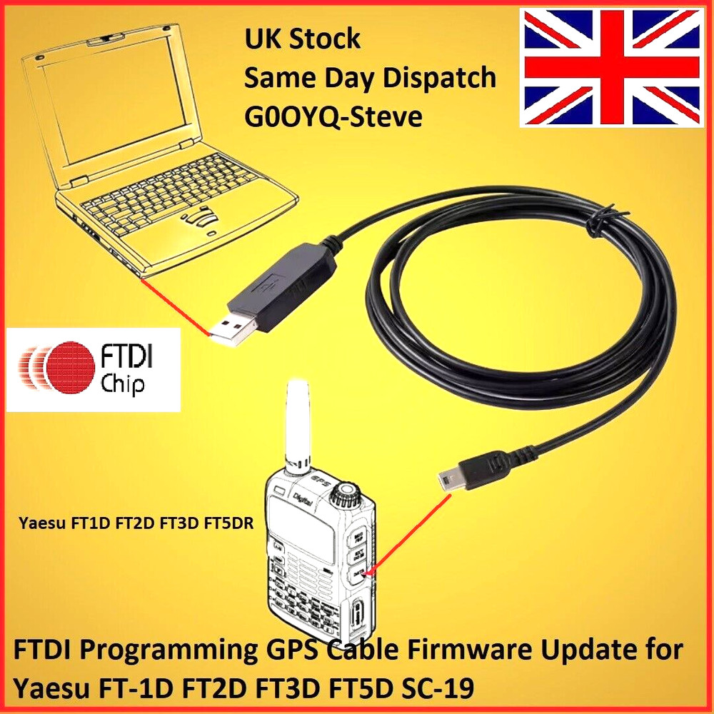 Yaesu FT1D FT2D FT3D FT5DR USB FTDI Programming Cable Lead ADMS8 SCU-19 C4FM HAM