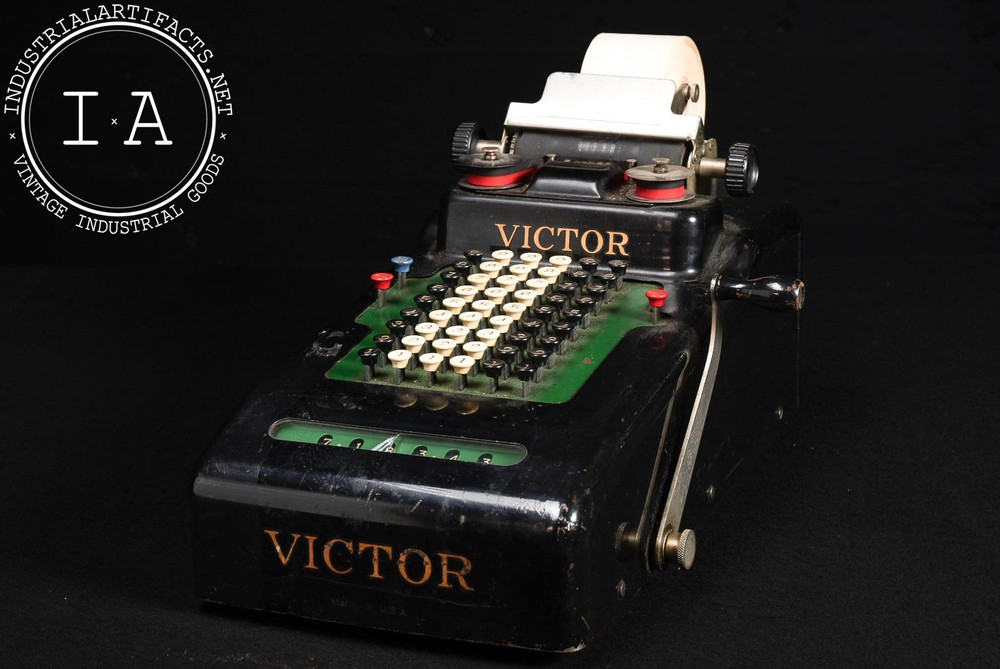 Vintage Mechanical Adding Machine with Paper Roll by Victor