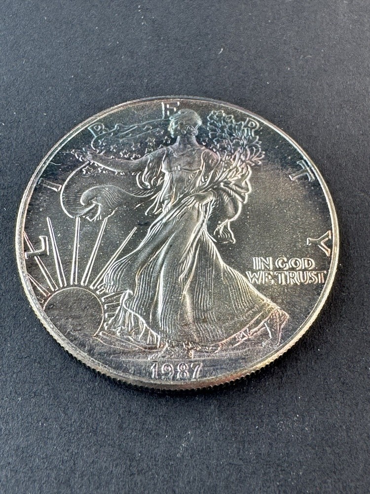 1987 American Silver Eagle 1 Oz Silver Coin Rainbow Toned