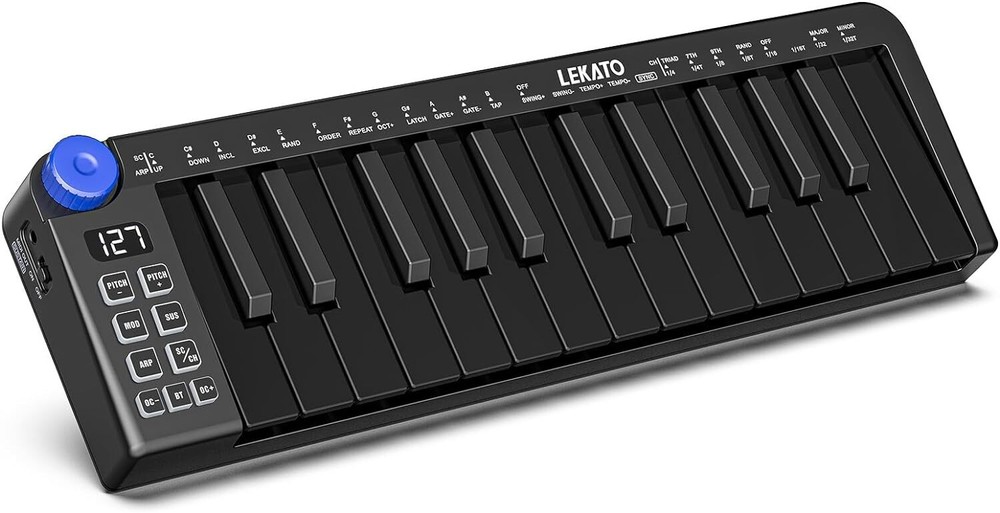 LEKATO 25 Keys Mini MIDI Keyboard Controller Bluetooth Rechargeable 360 Knob
